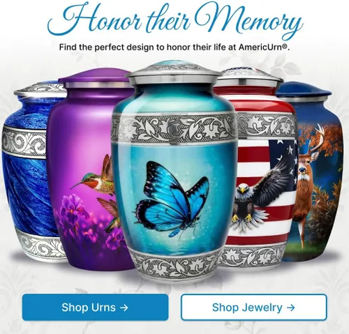 Vista 6 de Juego de 6 urnas de cremación decorativas personalizadas con diseño de mariposa azul para cenizas humanas, incluye 1 urna grande para cenizas