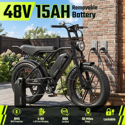 Vista 3 de Electric Bike for Adults,2000W Peak,20"x4"Fat Tire,48V Removable Battery Black