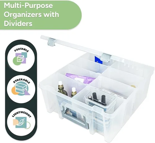 Vista 3 de Best Kept Super Satchel - Caja de doble compartimento profundo, almacenamiento de arte con 8 compartimentos extraíbles, cierre inteligente