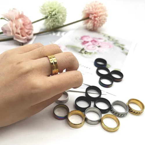 Vista 5 de Svovin Juego de 16 anillos giratorios de acero inoxidable para hombres y mujeres, cadena sencilla y fresca, con incrustaciones, antiansiedad
