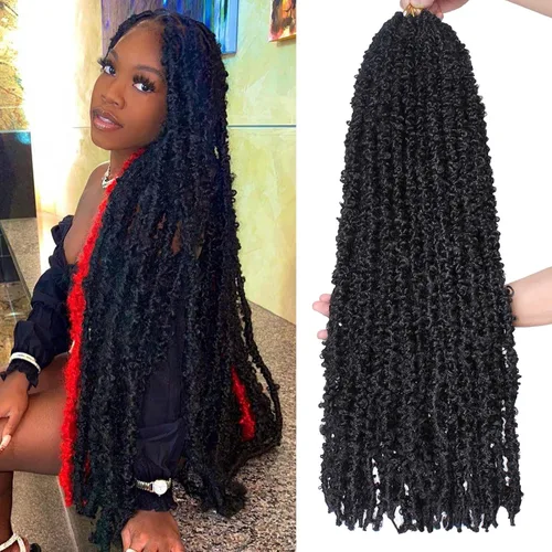 Vista 20 de Leeven Cabello de ganchillo de 12 pulgadas de color marrón mariposa 30#