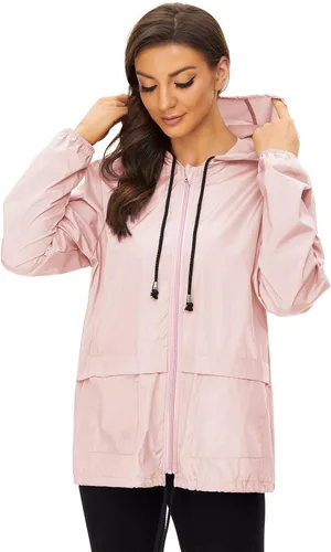 Vista 5 de Century Star Chubasqueros ligeros para mujer, impermeable con capucha, rompevientos, para mujer, abrigos de lluvia plegables