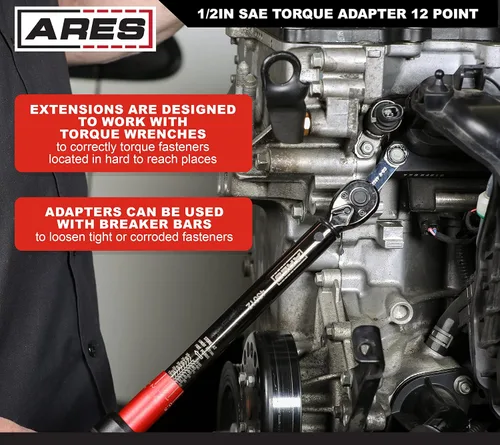 Vista 4 de ARES 43020 – Adaptador de extensión de llave dinamométrica de 1/2 pulgada de 12 puntas con extremo en caja – Accionamiento de 3/8 pulgadas