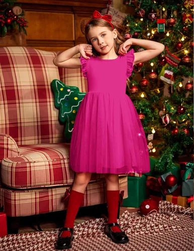 Vista 6 de Arshiner Vestido tutú para niñas pequeñas, vestidos de verano esponjosos, vestidos casuales de fiesta de tul para niños de 2 a 6 años