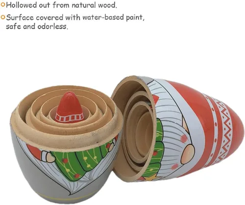 Vista 5 de Konrisa Muñecos anidables de Papá Noel enano Matryoshka - Muñecos de madera rusa para fiestas de cumpleaños, juego de 5