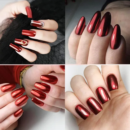 Vista 3 de Polvo de uñas cromado rojo, espejo de uñas de Navidad, polvo holográfico, metálico, efecto de espejo, manicura, pigmento con purpurina, decoraciones