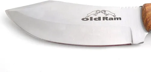 Vista 3 de Cuchillo de caza de espiga completa con mango de madera de acero de alto carbono con funda