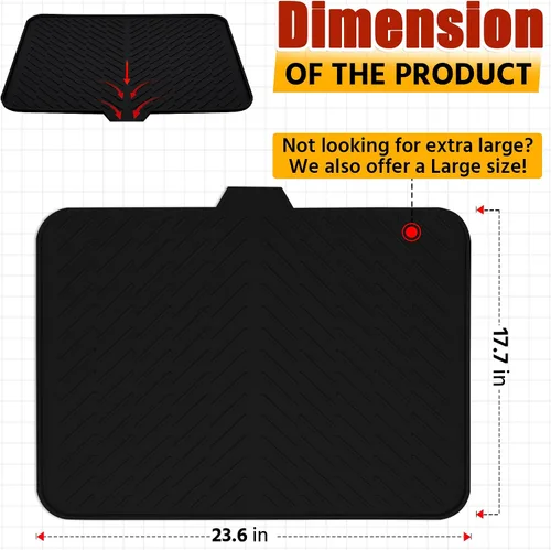 Vista 2 de Luxet Alfombrilla de silicona para secar platos con borde de drenaje integrado, almohadilla de secado higiénica, bandeja resistente compacta y fácil