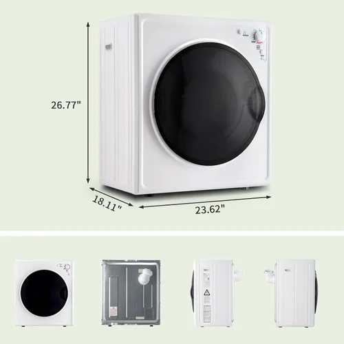 Vista 6 de ROVSUN Secadora de ropa portátil de 9 libras -1400 W con perilla de fácil control, color blanco