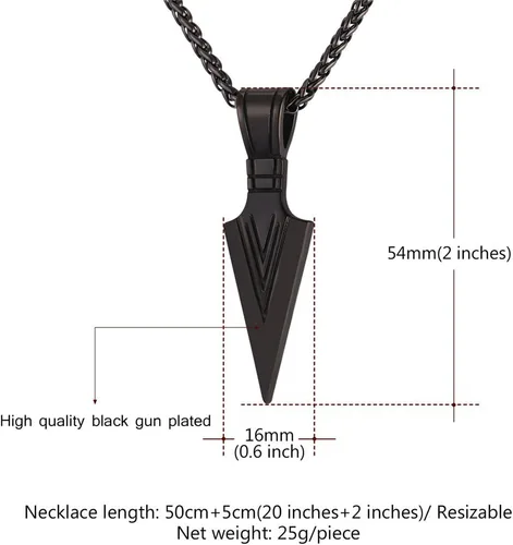 Vista 4 de U7 - Collar con colgante de acero inoxidable para hombre, diseño de punta de lanza, punta de flecha, dientes de lobo, con servicio de grabado