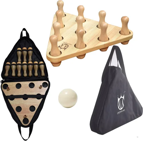 Vista 10 de CROWN ME Shuffleboard Bowling Pin Set with 10 Pcs Bowling Pins Durabel Triangular Pinsetter Resin Bowling Ball and Carrying Bag