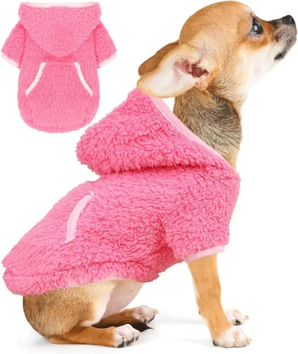 Vista 9 de Suéter con capucha de forro polar para perros pequeños, hembras y machos, ropa cálida de invierno para cachorros, Chihuahua Teacup, Yorkie, suave