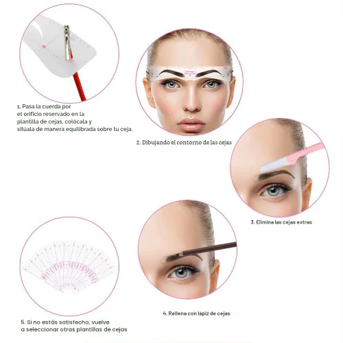 Vista 4 de Plantilla para cejas, juego de moldeador de cejas de 24 unidades, plantilla reutilizable para cejas con correa para maquillaje en 3 minutos 24pzas