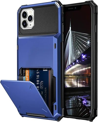 Vista 14 de Vofolen Funda protectora para iPhone 11, 4 tarjetas, ranura para identificación, puerta abatible, bolsillo oculto, antiarañazos, doble capa