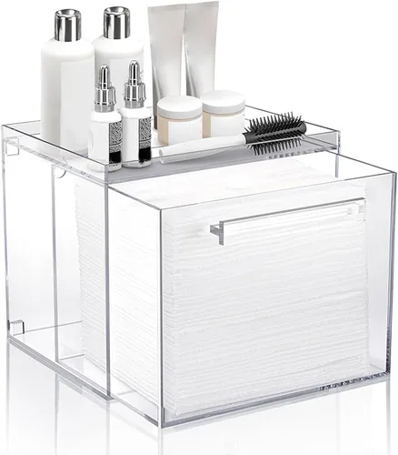 Vista 6 de Pilipane Caja de almacenamiento para toallas faciales, contenedor de acrílico para toallas faciales con cajón para tocador de baño