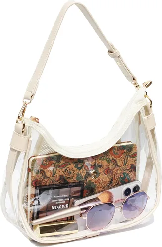 Vista 12 de Bolso de hombro transparente para mujer – Lindo bolso Hobo Tote, bolso cruzado y mini bolso de mano aprobado por el estadio