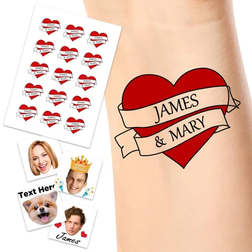 Vista 21 de YesCustom Tatuajes temporales personalizados con nombre, corazones de amor, tatuaje de cara falsa personalizada con foto para mujeres y hombres