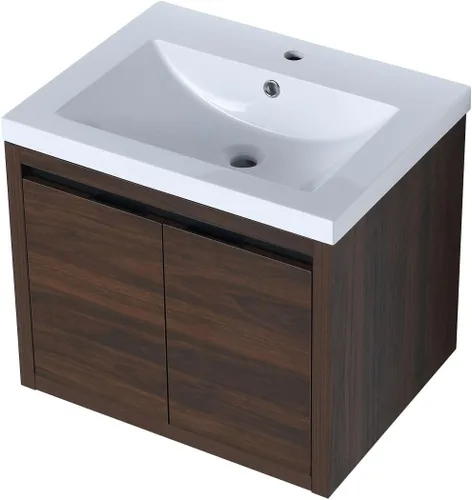 Vista 12 de Tocador de baño flotante de 12 pulgadas con fregadero, tocador de pared de 12 pulgadas, tocador de esquina, con 1 puerta y lavabo de cerámica