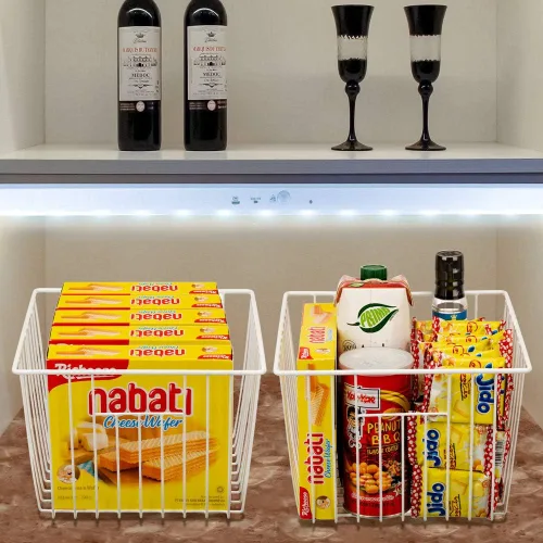 Vista 3 de SANNO Cestas para congelador, cestas de alambre de metal organizadoras de almacenamiento con asas para cocina, dormitorio, armarios, despensa, baño