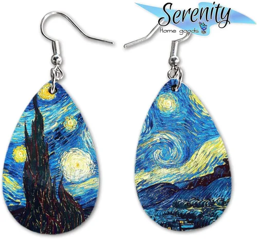 Vista 4 de Van Gogh - Juego de aretes colgantes divertidos Lindos aretes de joyería para niñas y mujeres Impresión de doble cara Regalo de cumpleaños