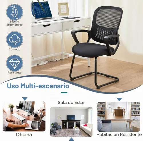 Vista 5 de DUMOS Silla de escritorio de oficina con base de trineo, sillas ergonómicas de malla ejecutiva para computadora con soporte lumbar para el hogar