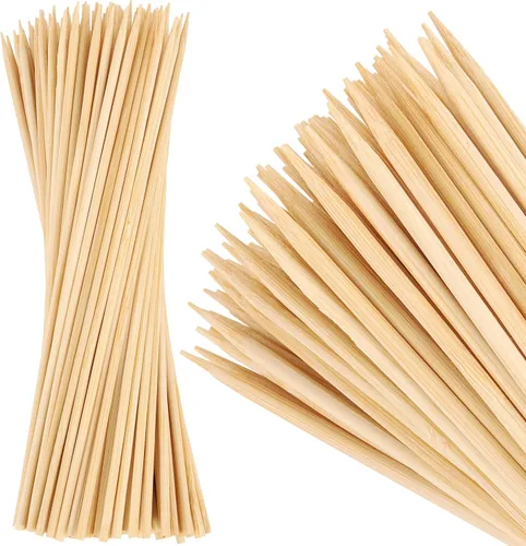 Vista 13 de MalloMe Pinchos de bambú XL de 8 pulgadas, 100 unidades, palitos de bambú de 0.157 pulgadas de grosor, brochetas de madera resistentes para asar a