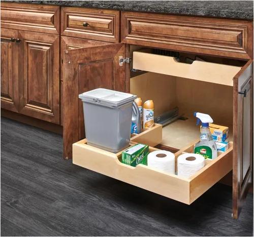 Vista 6 de Innovador organizador extraíble de gabinete con base de fregadero en forma de U de 30 pulgadas Rev-A-Shelf 48630VSBSCBM1 Extensión completa