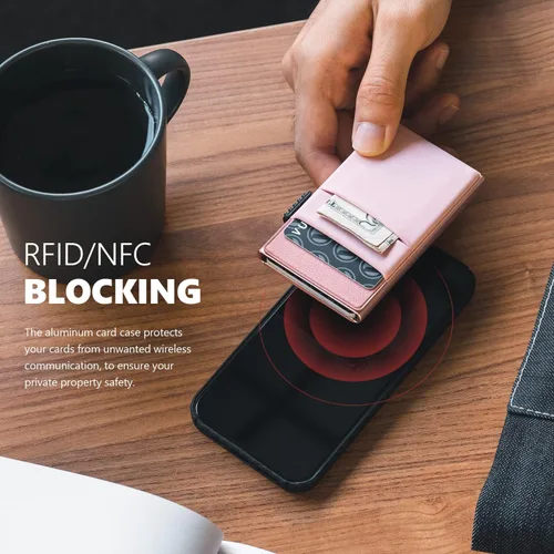 Vista 41 de VULKIT Billetera minimalista con ventana de identificación y bolsillo EDC con bolsillo desplegable para tarjetas de crédito y bloqueo RFID, diseño