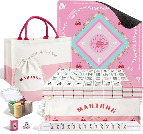 Vista 14 de GUJYUYIF166 American Mahjong Tiles Set with Mat, Racks and Accessories White