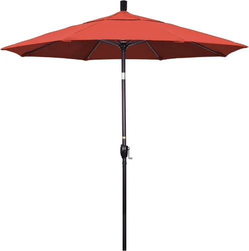 Vista 23 de California Umbrella Sombrilla redonda de aluminio de 7.5 pies, manivela elevadora, botón de inclinación, poste de bronce, Sunbrella Air Blue