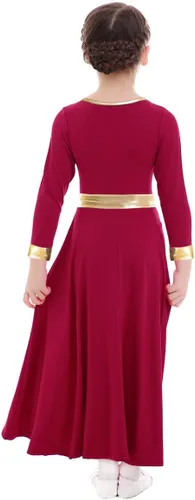 Vista 4 de Vestido de baile de alabanza para niñas, color dorado metálico, vestido litúrgico, vestido de iglesia, vestido de longitud completa, disfraz lírico