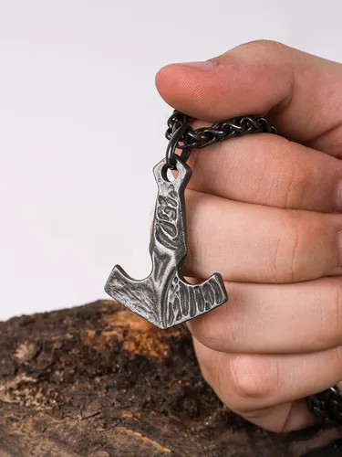 Vista 5 de HAQUIL Joyería vikinga, collar con colgante de talismán vikingo de acero inoxidable de hierro forjado antiguo, regalo de joyería vikinga para hombres