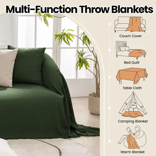 Vista 7 de Fundas para Sofá Seccional para Perro, Funda de Sofá de Una Pieza con Borlas de Chenilla Súper Suave Anti-Arañazos, Manta Protectora de Muebles Verde