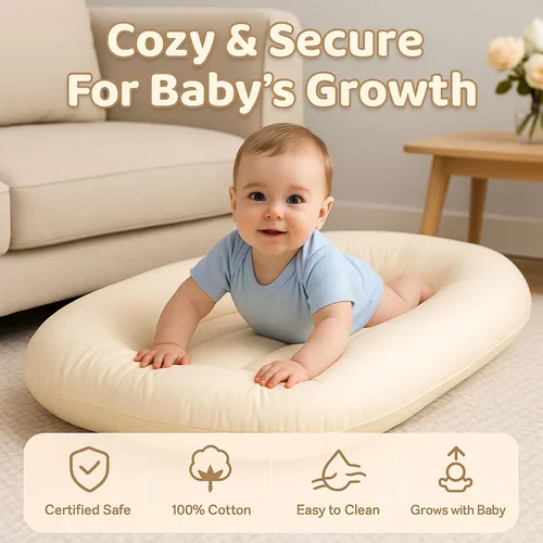 Vista 2 de Alfombrilla para el tiempo boca abajo, color azul Portable Infant Support Cushion With Removable Cover, Home & Travel, Soft Breathable, Supervised
