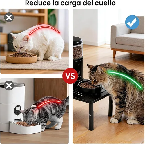Vista 2 de Soporte de alimentación automático ajustable para gatos, soporte elevado para comida para gatos, color negro Lifted Cat Food Table Station,Raises