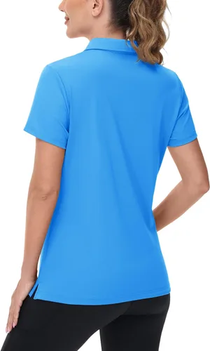 Vista 2 de TACVASEN Polo de manga corta con cuello en V para mujer, con protección solar UPF 50+, secado rápido, para golf