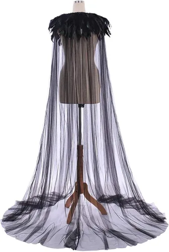 Vista 5 de Capa para cosplay de Evil Queen súper villano capa steampunk cuello de plumas