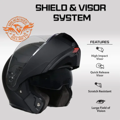 Vista 5 de Milwaukee Helmets MPH9812DOT - Casco modular de motocicleta con visera abatible, color negro plano, pequeño