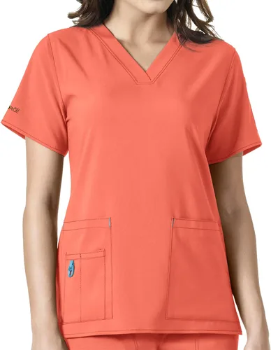 Vista 19 de Carhartt Scrubs C12110, camiseta de mujer Force® Cross-Flex de ajuste moderno con cuello en V Azul celeste