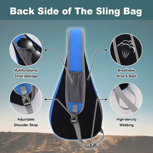 Vista 5 de WOOMADA Bolso bandolera pequeño para hombres y mujeres, mochila de viaje cruzada con agujero oculto para auriculares