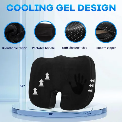 Vista 2 de Juego de cojín de asiento de espuma viscoelástica y almohada de apoyo lumbar de terciopelo suave, cojines de silla de computadora cómodos