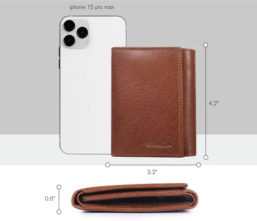 Vista 5 de ESTALON Billeteras delgadas RFID para hombre - Cartera de cuero genuino con bolsillo frontal triple, Beige Bronceado, Billetera triple