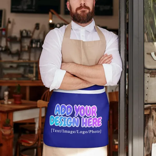 Vista 8 de AXKEUDO Delantal personalizado con bolsillos, delantales de cintura para camarera para cocinar en casa, restaurante, servir trabajo Azul
