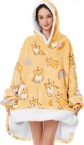 Vista 10 de Zando Manta con Capucha Ponible Manta para Niños y Adultos Manta Cómoda con Capucha Sudadera de Gran Tamaño Sherpa Forro Polar