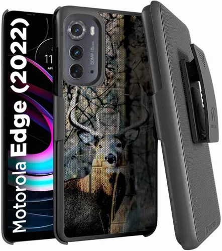 Vista 8 de Funda diseñada para Motorola Edge (2022) con funda de clip para cinturón, funda con función atril, color negro