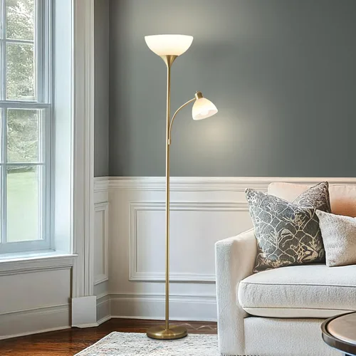 Vista 11 de [Renovado] Brightech Torchiere Lámpara de pie LED Sky Dome Plus, lámpara de pie súper brillante con lámpara de lectura para salas de estar