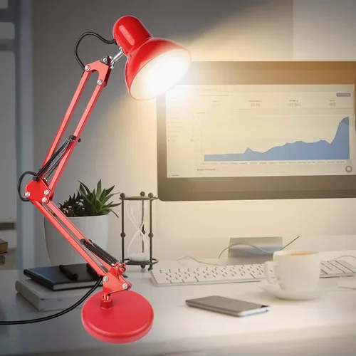 Vista 8 de Lámpara de escritorio de metal AmeriTop, lámpara de mesa de brazo oscilante ajustable con base intercambiable o abrazadera; lámparas