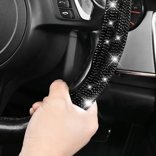 Vista 7 de CAR PASS 2 piezas de funda de volante con diamantes brillantes segmentada con cristales de imitación de diamantes, protector de volante