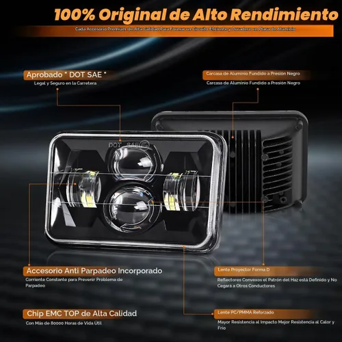 Vista 4 de Faros LED de 4 x 6 pulgadas con certificación DOT, 2 piezas, haz alto/bajo, rectangular, para camiones Kenworth T800, W900, Peterbilt, Oldsmobile