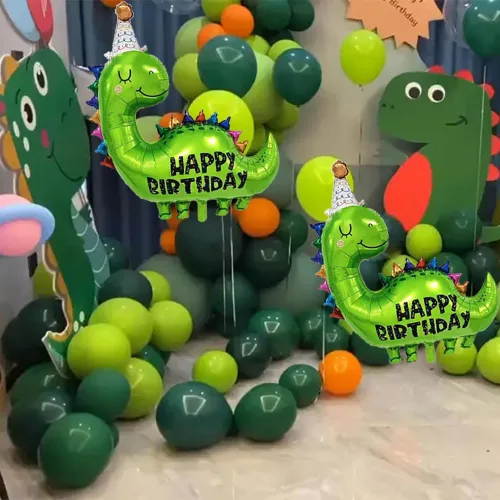 Vista 7 de Globos grandes de dinosaurio verdes, 2 piezas de 35 pulgadas, globo de cumpleaños de dinosaurio